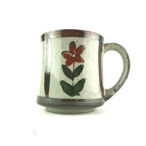 Vintage Speckled Stoneware Flower Coffee Mug